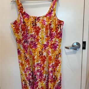 Vibrant Floral Midi Dress - Pink, Orange, Yellow